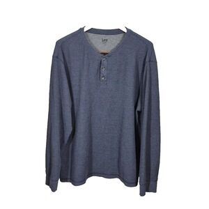 Lee Shirt Mens 2XL Gray Henley‎ Waffle Knit Long Sleeve Pullover